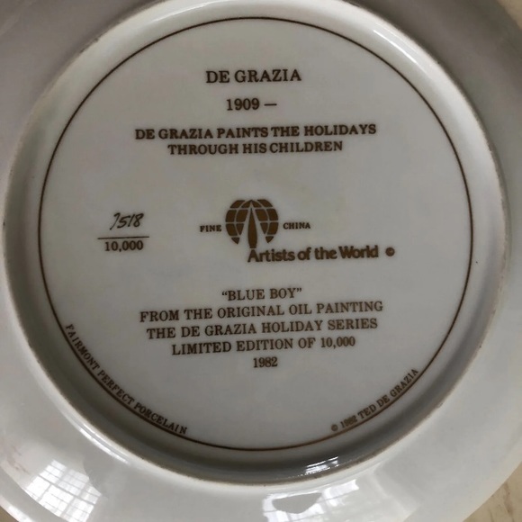 Ted DeGrazia "BLUE BOY" DEcorative/Art Plate from Original Painting 1982 Limited - Picture 8 of 9